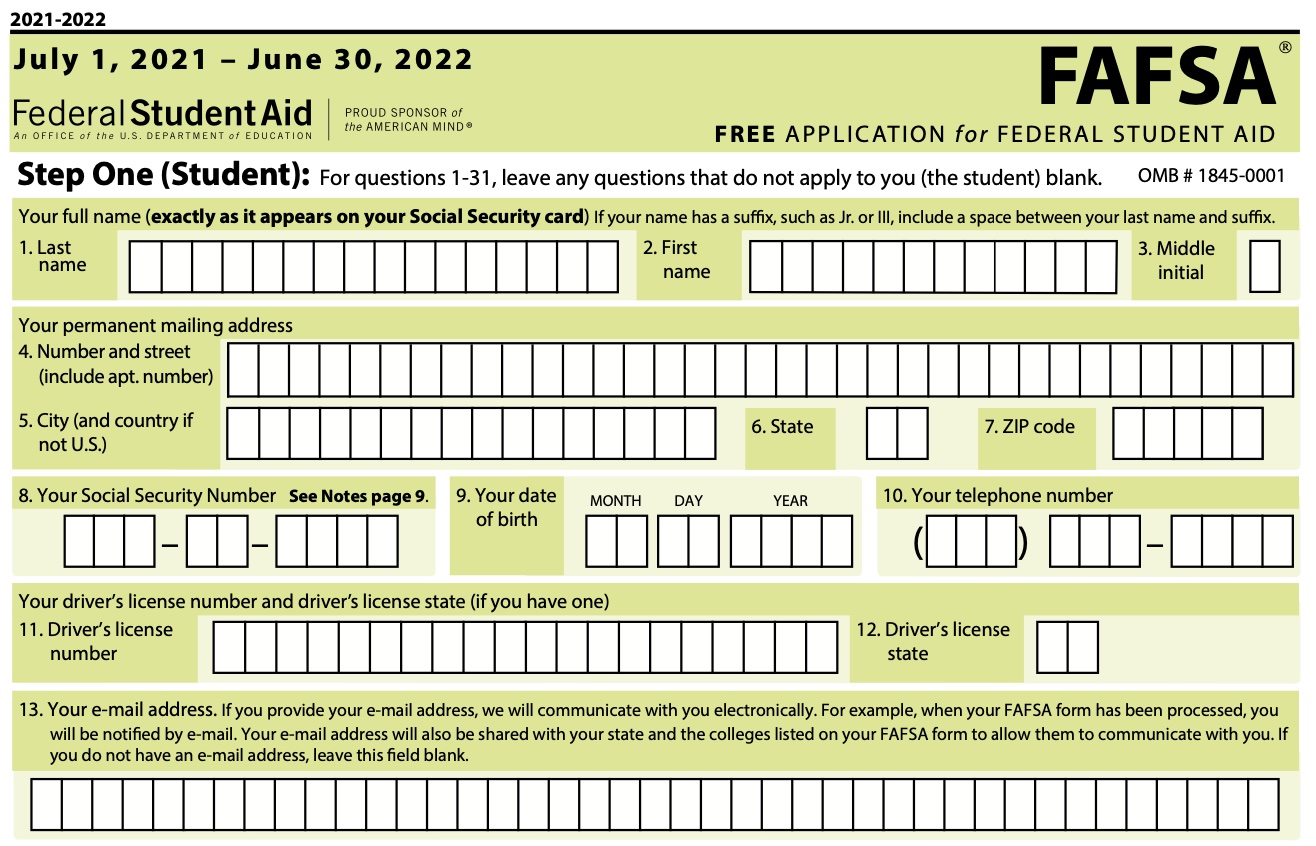 Fafsa Application 2021 22 Pdf